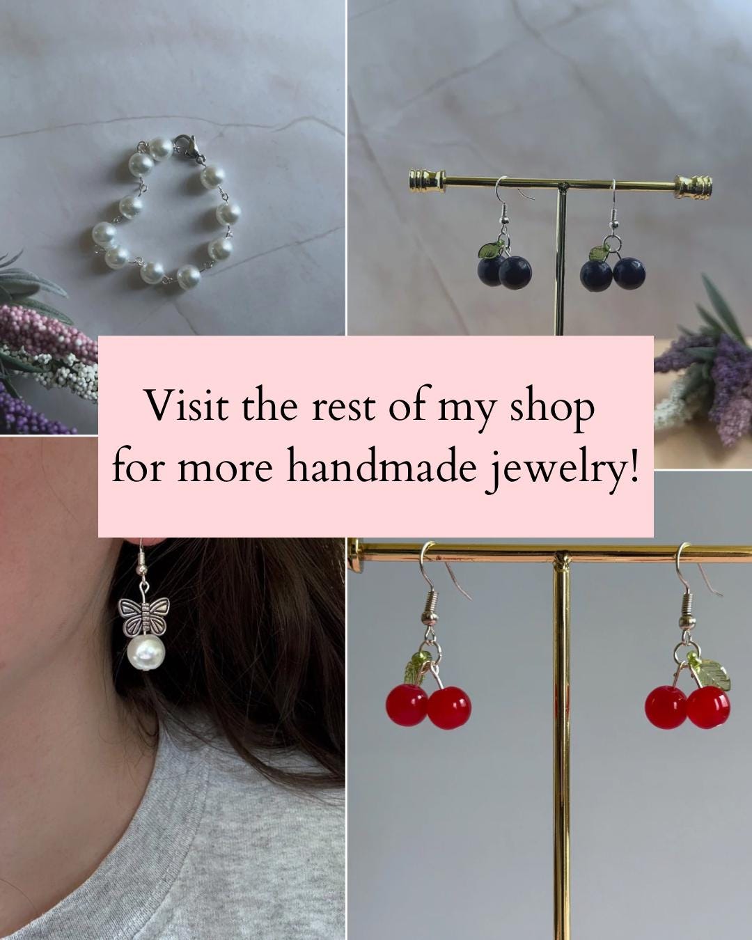 Handmade Pearl Necklace: Cherry Charm, Y2K Fruit Jewelry