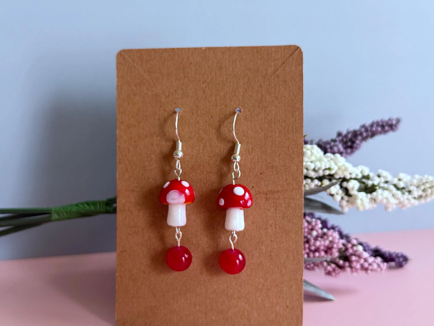 Red & White Mushroom Earrings | Handmade Earrings - Nature Inspired Dangle Jewelry