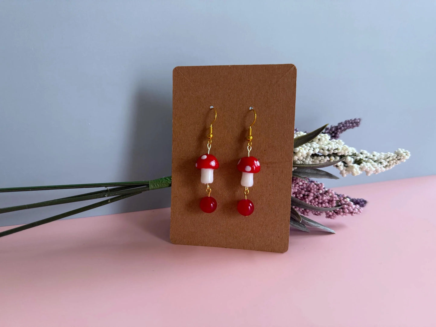 Red & White Mushroom Earrings | Handmade Earrings - Nature Inspired Dangle Jewelry