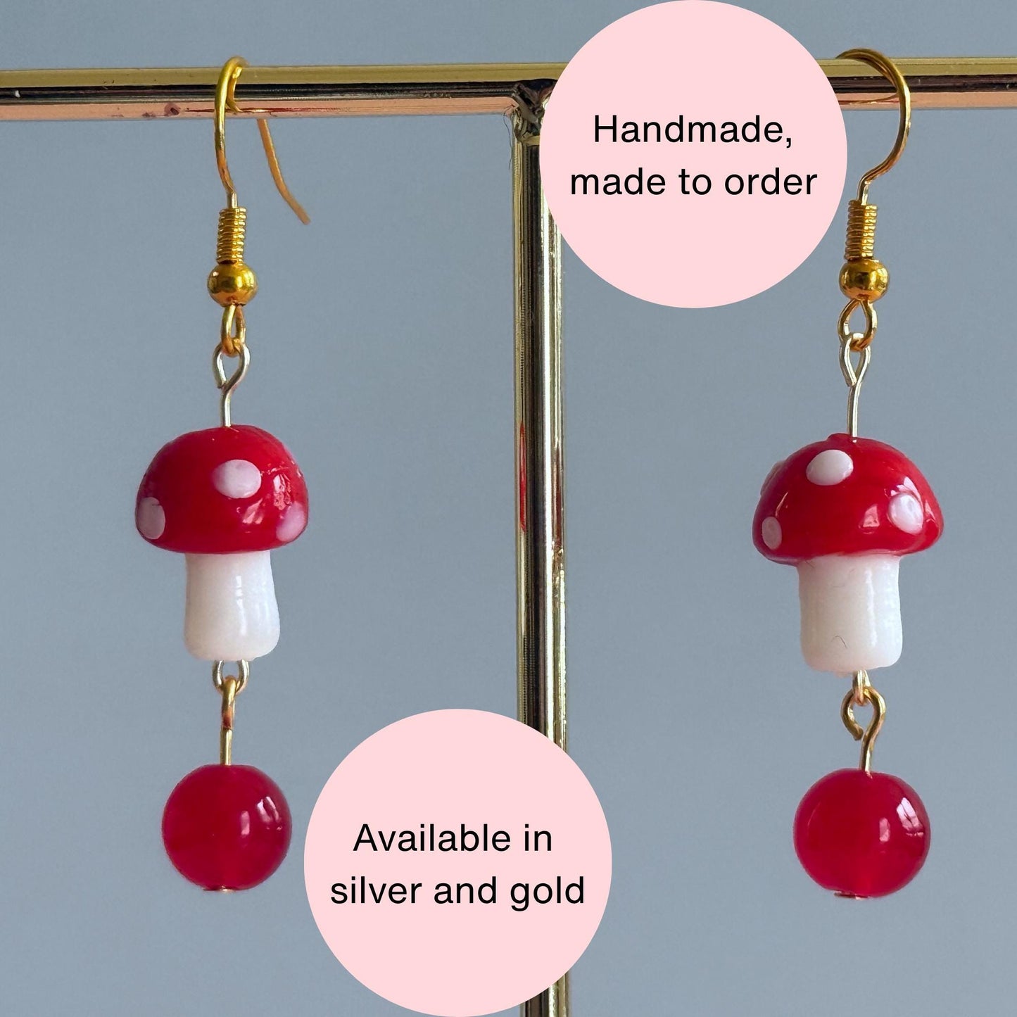 Red & White Mushroom Earrings | Handmade Earrings - Nature Inspired Dangle Jewelry