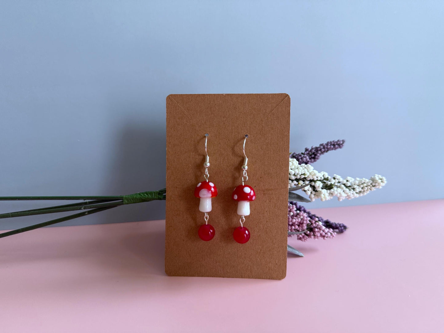 Red & White Mushroom Earrings | Handmade Earrings - Nature Inspired Dangle Jewelry