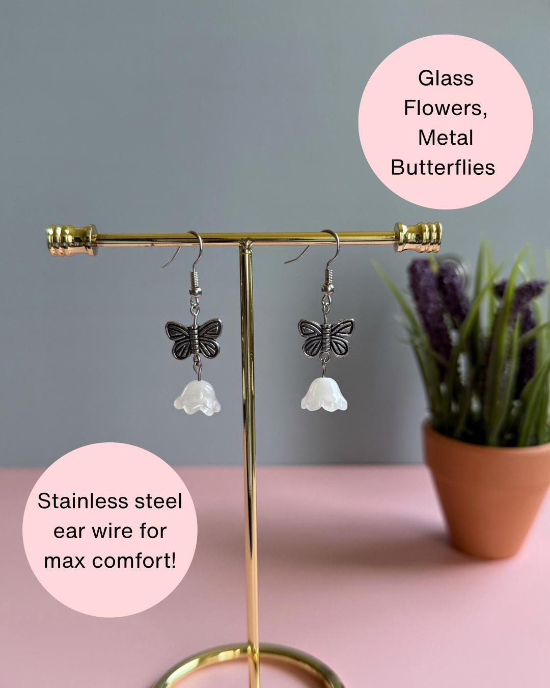 Butterfly Bellflower Drop Earrings: Cottagecore Fairycore Dangle Jewelry