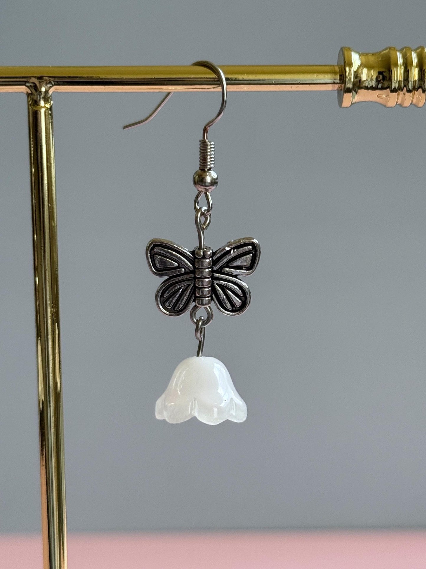 Butterfly Bellflower Drop Earrings: Cottagecore Fairycore Dangle Jewelry
