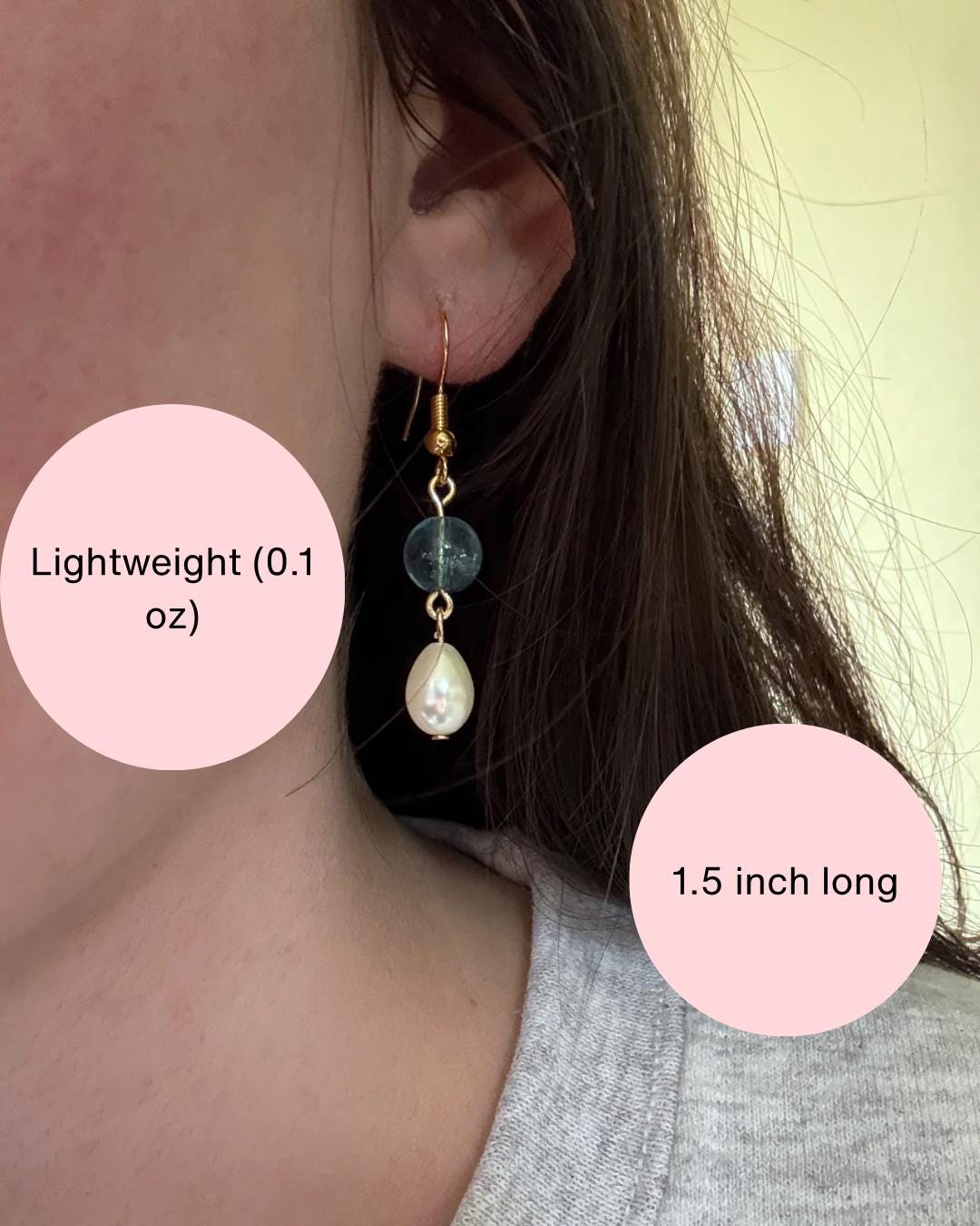 Handmade Pearl Drop Earrings with Blue Glass Bead | Minimalist Dangle Earrings | Elegant Jewelry | Gift for Her