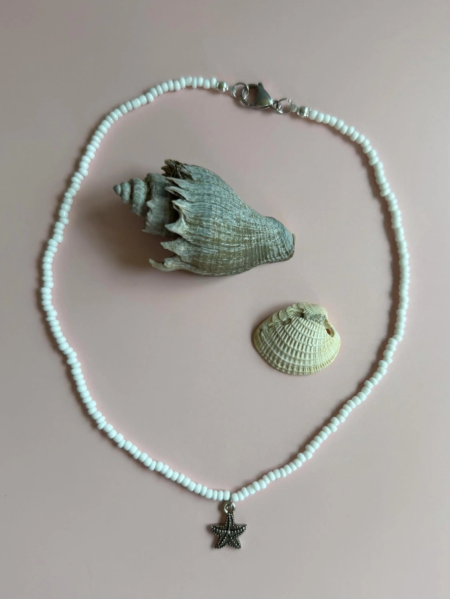 White Seed Bead Starfish Necklace | Dainty Beach Charm Choker | Coastal Boho Jewelry | Handmade Summer Necklace | Minimalist Ocean Gift