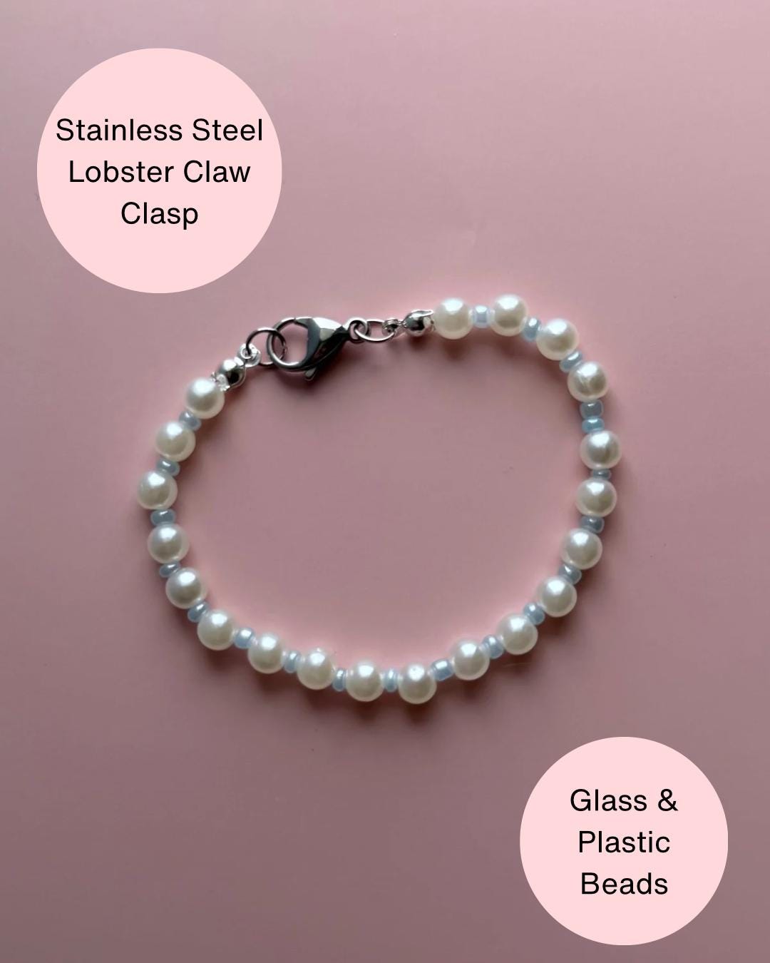 Handmade Pearl and Blue Bracelet | Clasp Bracelet | Minimalist Bracelet | Dainty Bracelet | Summer Bracelet