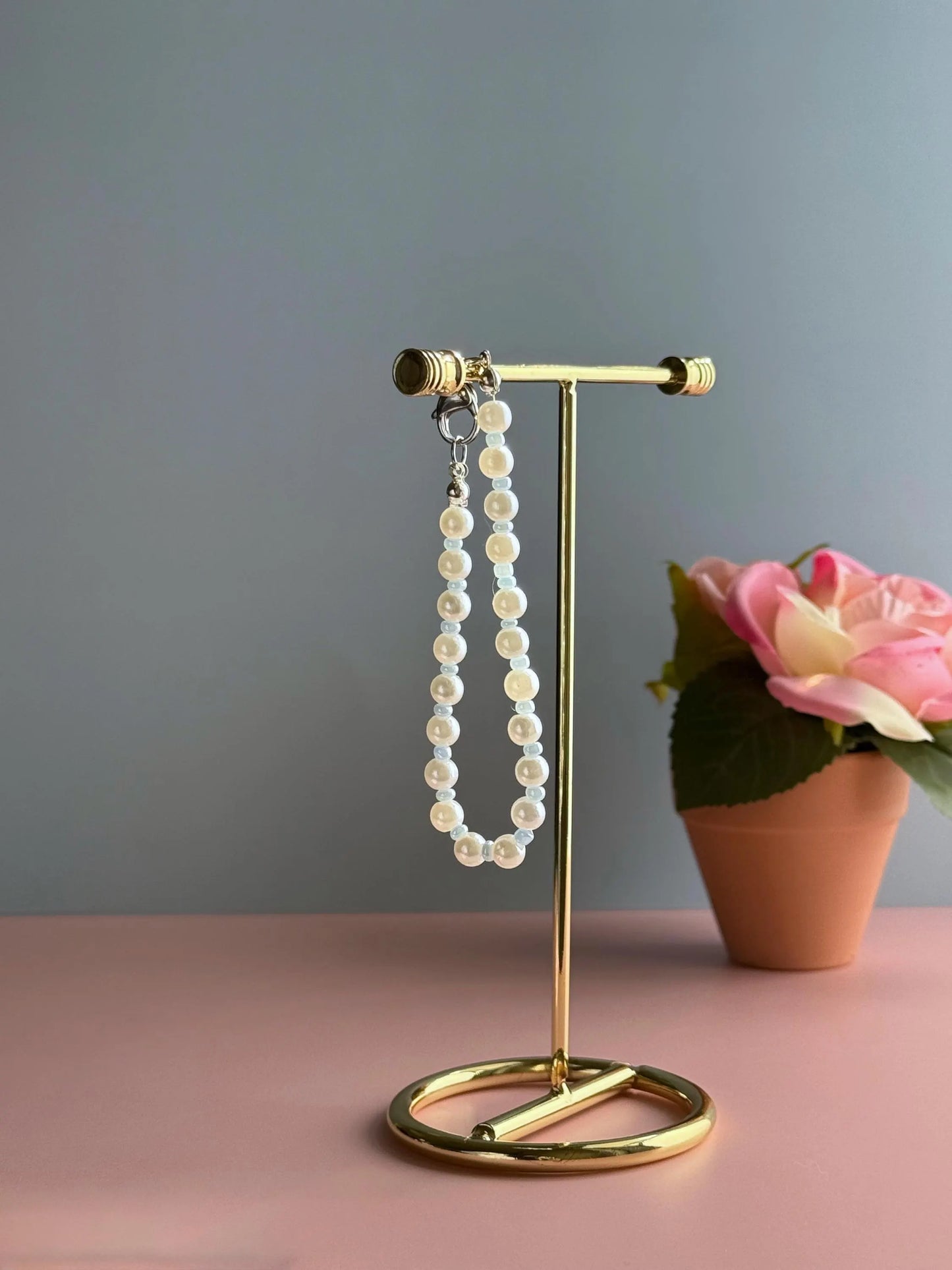 Handmade Pearl and Blue Bracelet | Clasp Bracelet | Minimalist Bracelet | Dainty Bracelet | Summer Bracelet