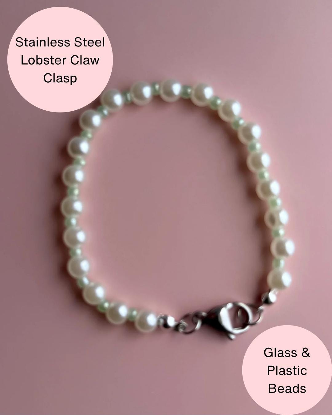 Handmade Pearl and Green Bracelet | Clasp Bracelet | Minimalist Bracelet | Dainty Bracelet | Summer Bracelet