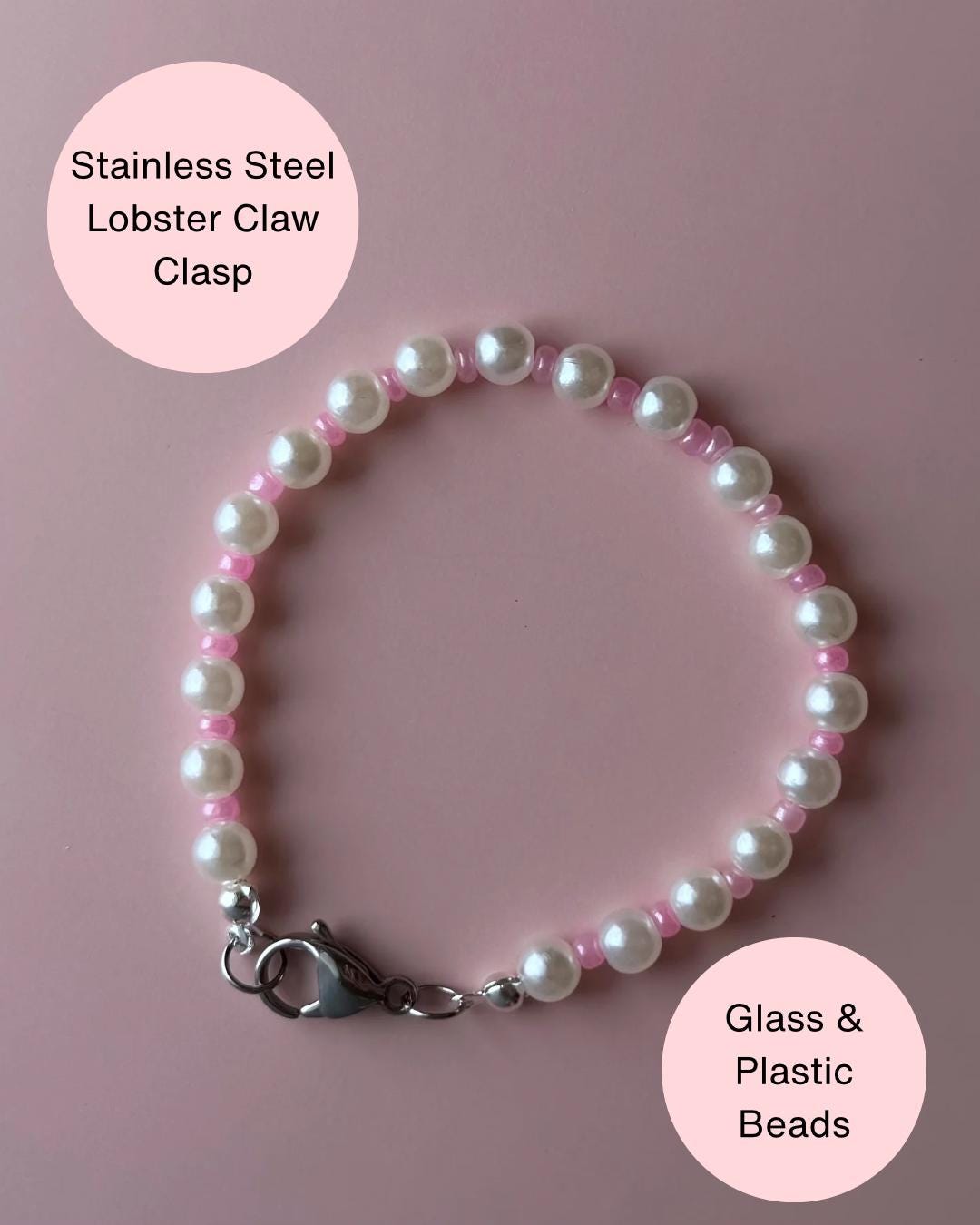 Pink and Pearl Beaded Bracelet | Dainty Pastel Bracelet with Clasp | Kawaii Soft Girl Jewelry | Handmade Gift for Her | Minimalist Aesthetic