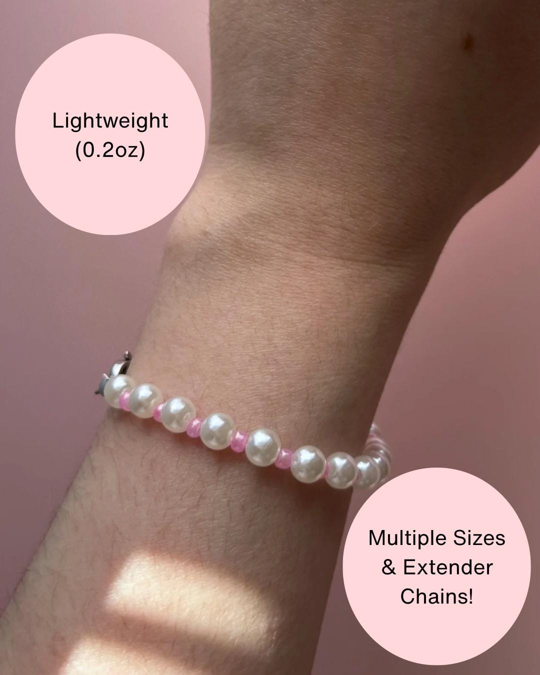Pink and Pearl Beaded Bracelet | Dainty Pastel Bracelet with Clasp | Kawaii Soft Girl Jewelry | Handmade Gift for Her | Minimalist Aesthetic