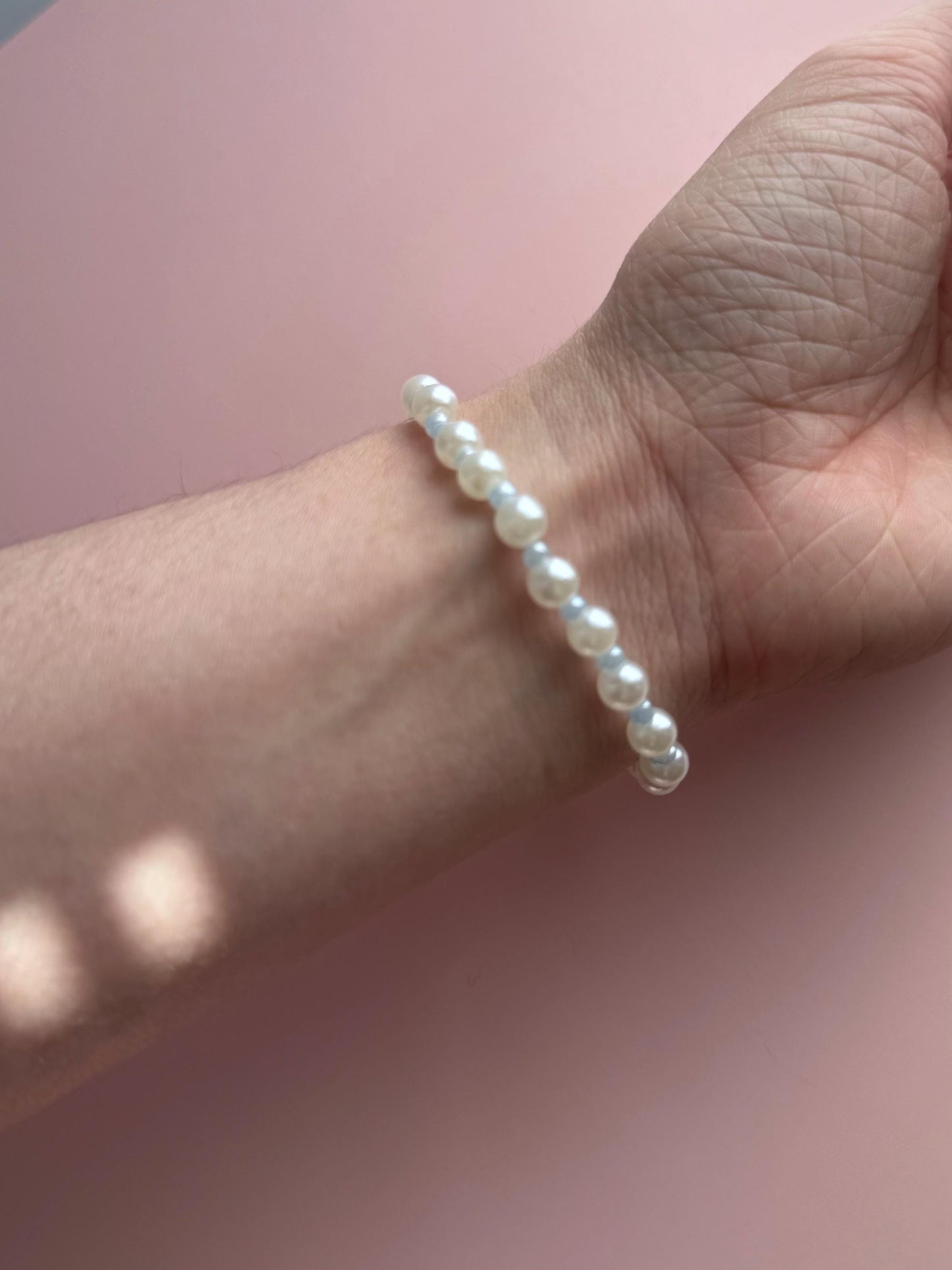 Blue and Pearl Jewelry Set | Handmade Loop Earrings & Matching Bracelet | Dainty Beaded Gift for Her |  Kawaii Aesthetic  Minimalist Jewelry