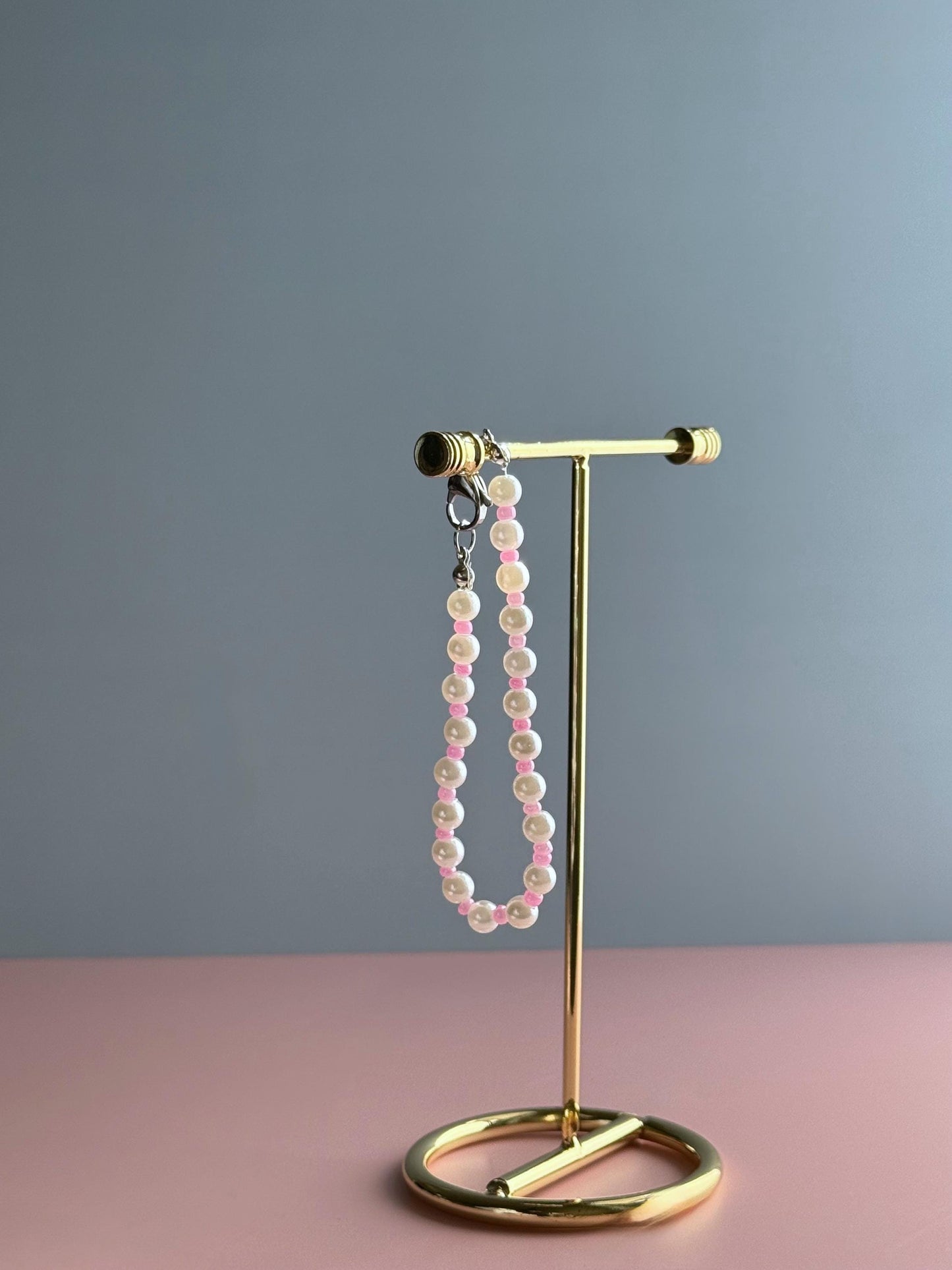 Pink and Pearl Jewelry Set | Handmade Beaded Loop Earrings & Matching Bracelet | Kawaii Gift for Her| Dainty Pastel Jewelry