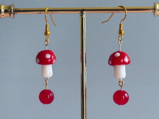 Red & White Mushroom Earrings | Handmade Earrings - Nature Inspired Dangle Jewelry