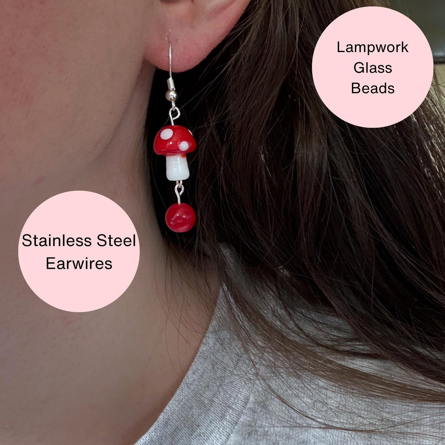 Red & White Mushroom Earrings | Handmade Earrings - Nature Inspired Dangle Jewelry