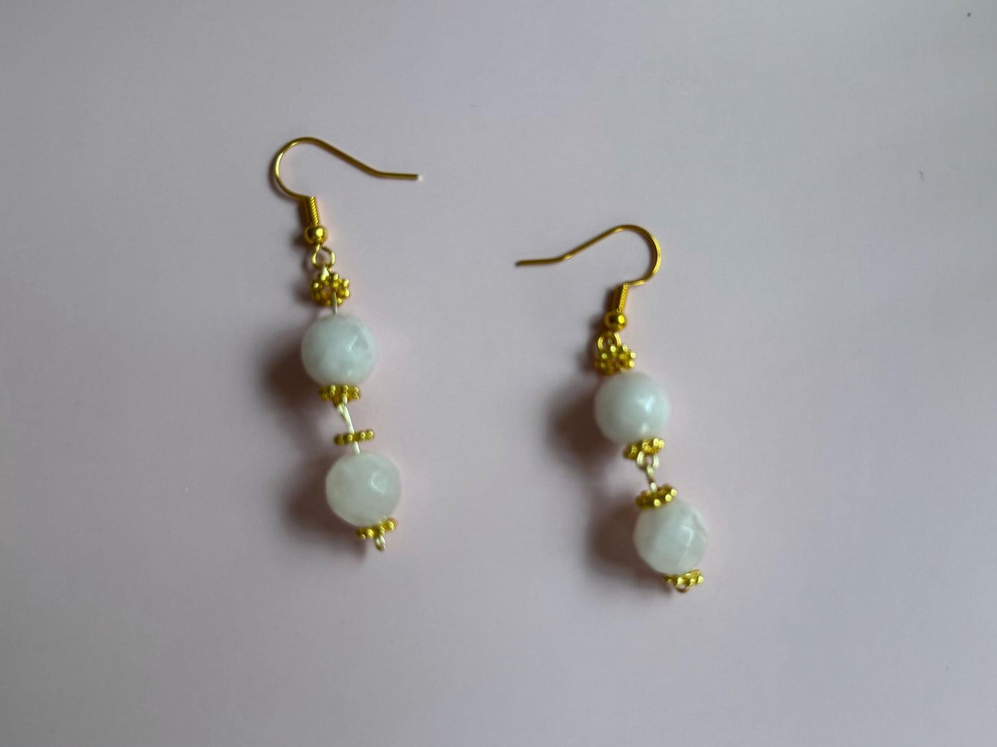 Handmade Rose Quartz Dangle Earrings: Beaded Minimalist Jewelry