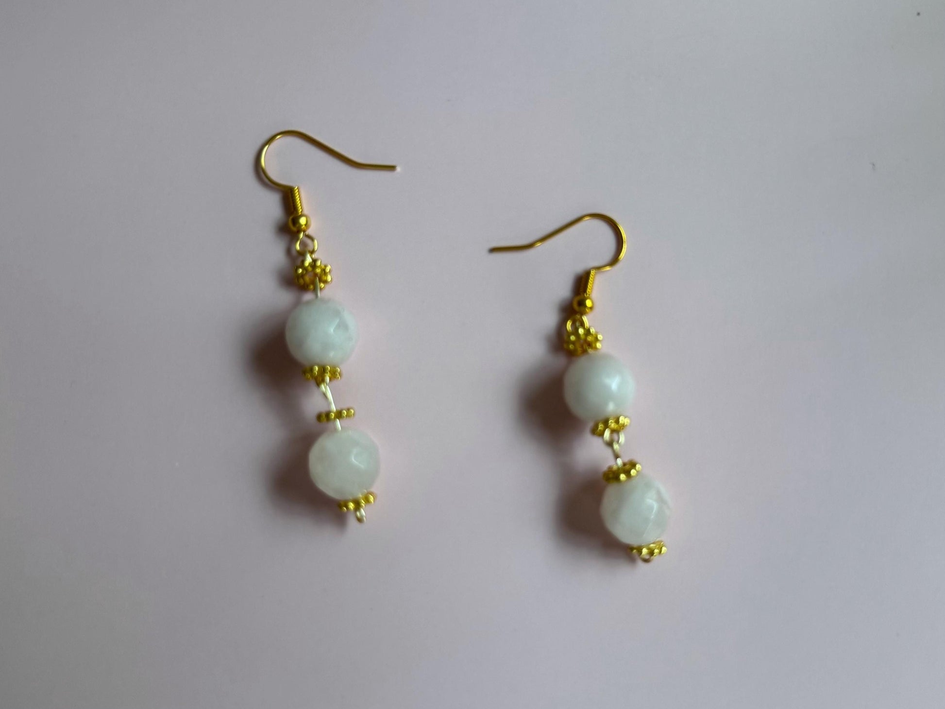 Handmade Rose Quartz Dangle Earrings: Beaded Minimalist Jewelry