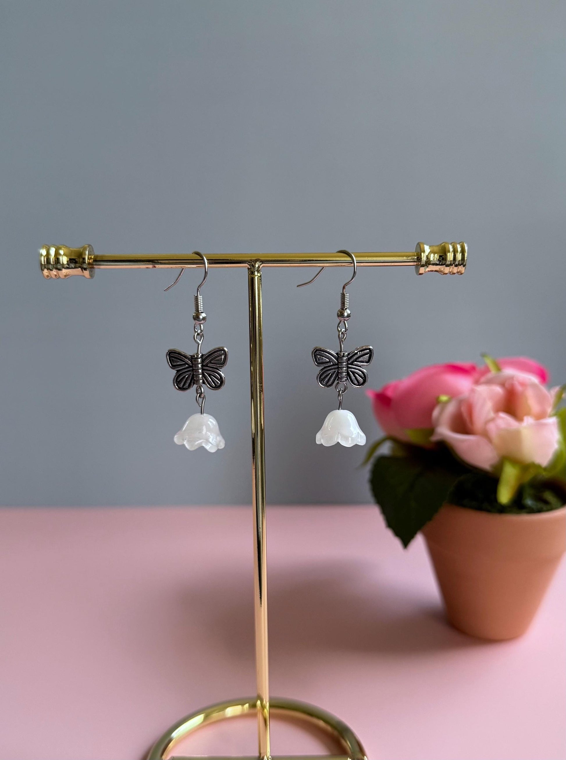Butterfly Bellflower Drop Earrings: Cottagecore Fairycore Dangle Jewelry