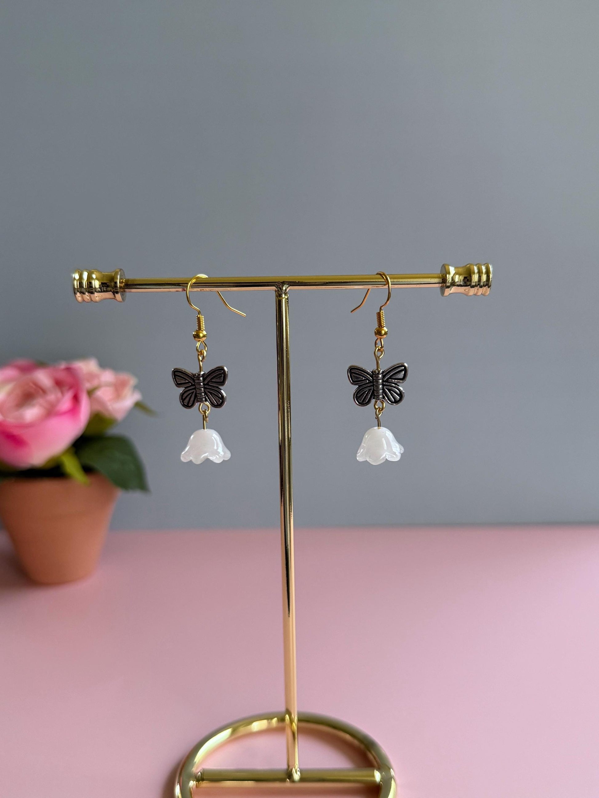 Butterfly Bellflower Drop Earrings: Cottagecore Fairycore Dangle Jewelry