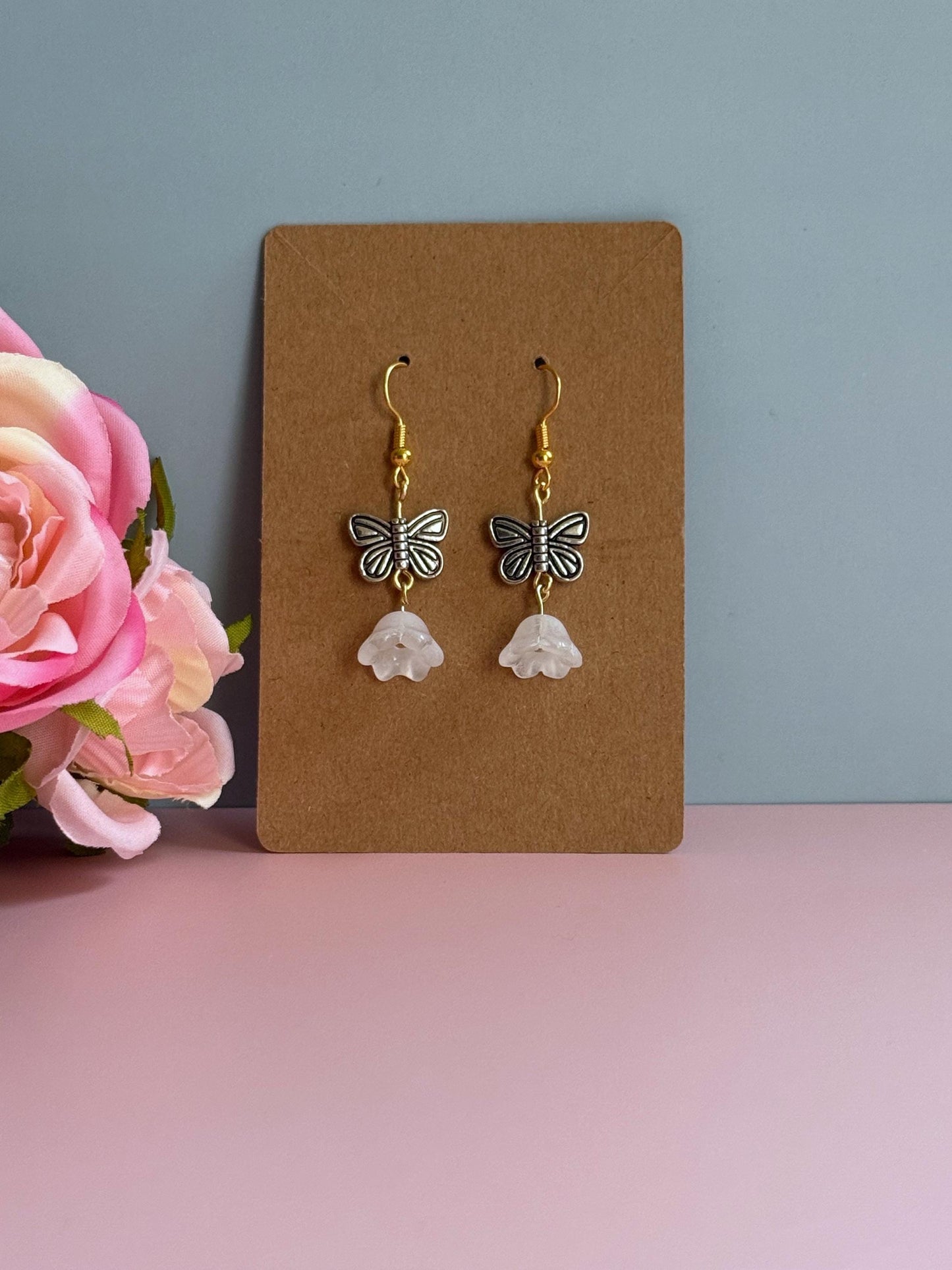 Butterfly Bellflower Drop Earrings: Cottagecore Fairycore Dangle Jewelry