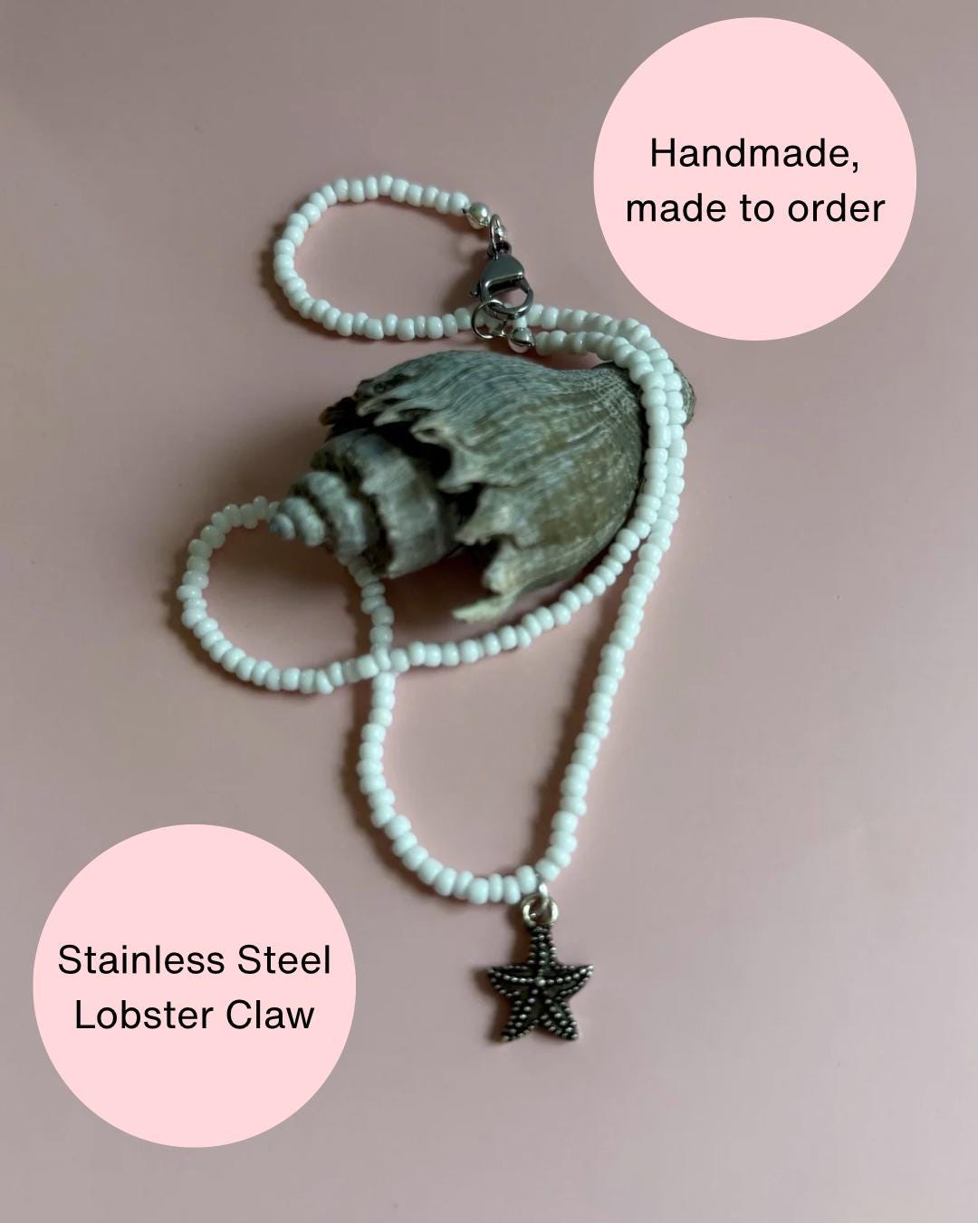 White Seed Bead Starfish Necklace | Dainty Beach Charm Choker | Coastal Boho Jewelry | Handmade Summer Necklace | Minimalist Ocean Gift