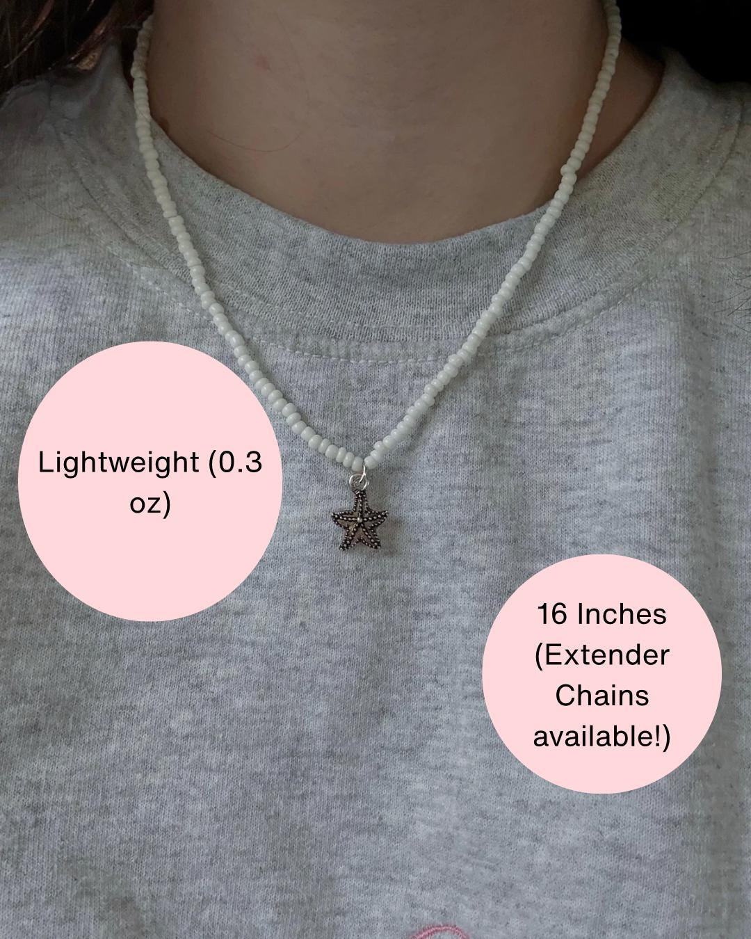 White Seed Bead Starfish Necklace | Dainty Beach Charm Choker | Coastal Boho Jewelry | Handmade Summer Necklace | Minimalist Ocean Gift