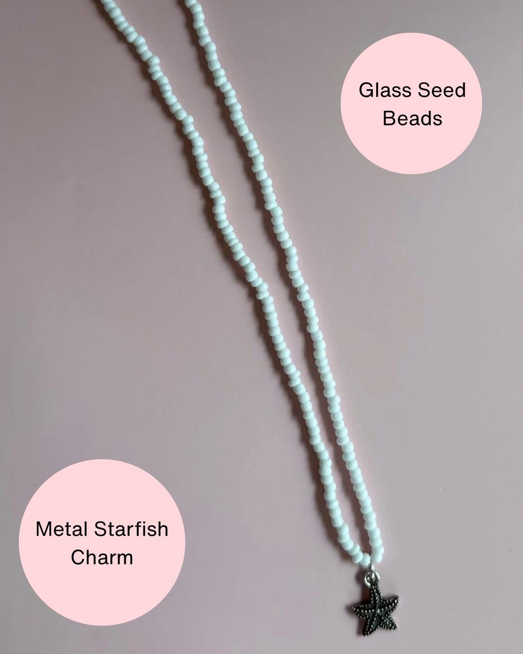 White Seed Bead Starfish Necklace | Dainty Beach Charm Choker | Coastal Boho Jewelry | Handmade Summer Necklace | Minimalist Ocean Gift