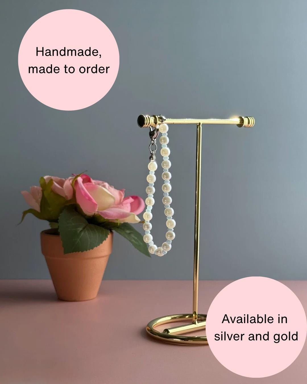 Handmade Pearl and Blue Bracelet | Clasp Bracelet | Minimalist Bracelet | Dainty Bracelet | Summer Bracelet