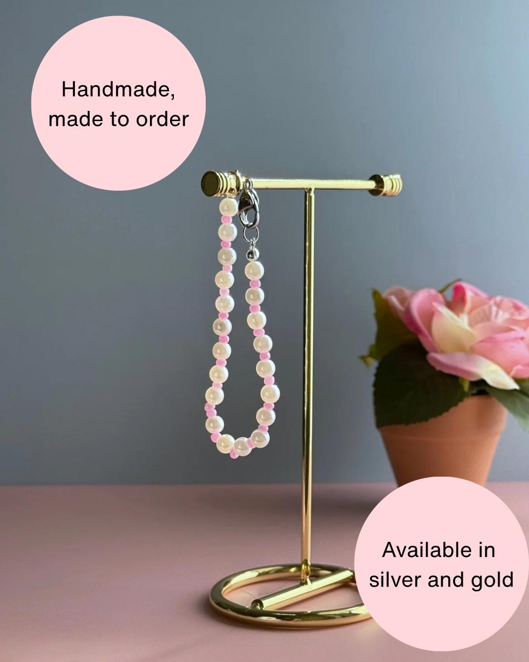 Pink and Pearl Beaded Bracelet | Dainty Pastel Bracelet with Clasp | Kawaii Soft Girl Jewelry | Handmade Gift for Her | Minimalist Aesthetic