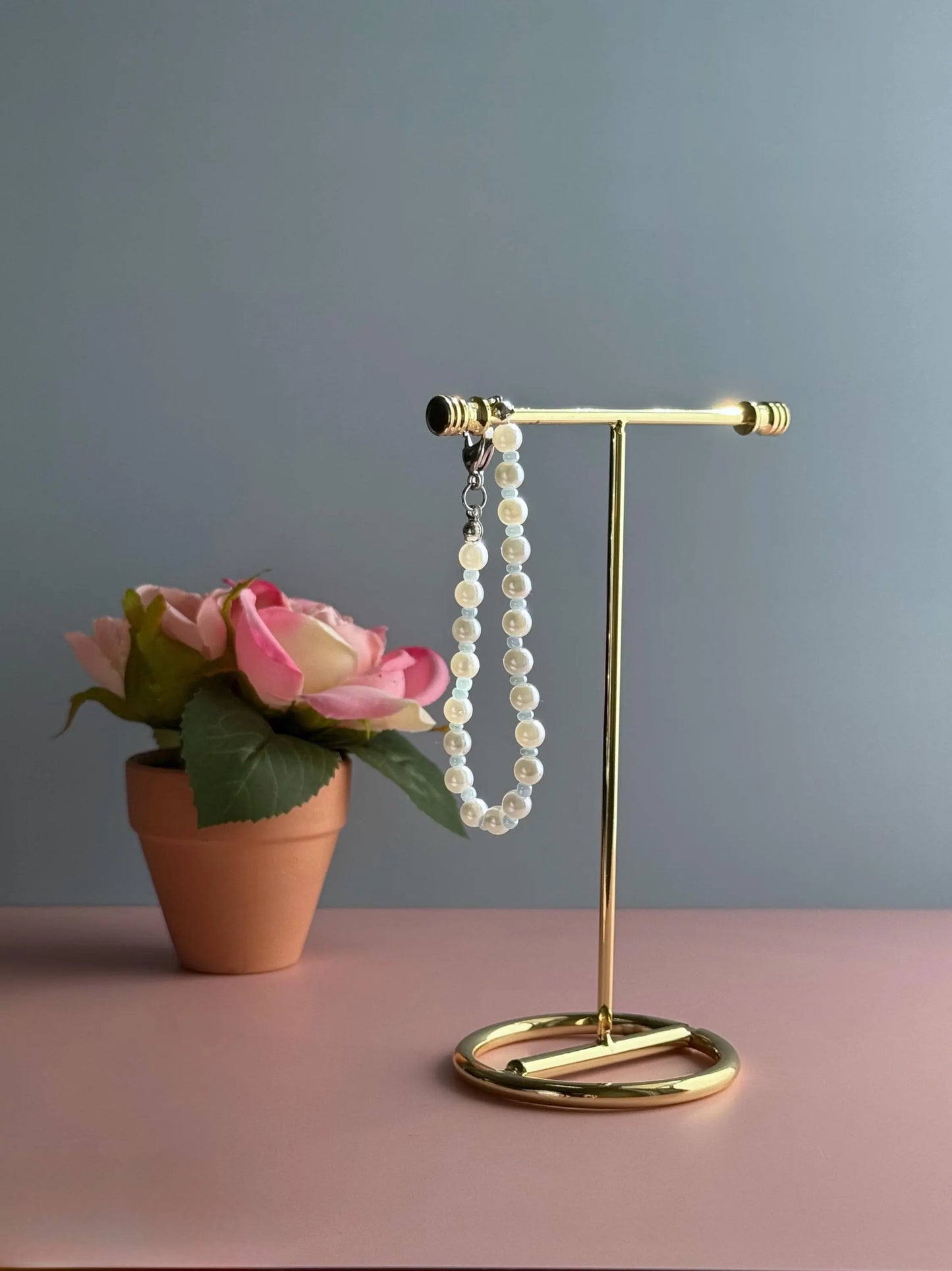 Blue and Pearl Jewelry Set | Handmade Loop Earrings & Matching Bracelet | Dainty Beaded Gift for Her |  Kawaii Aesthetic  Minimalist Jewelry