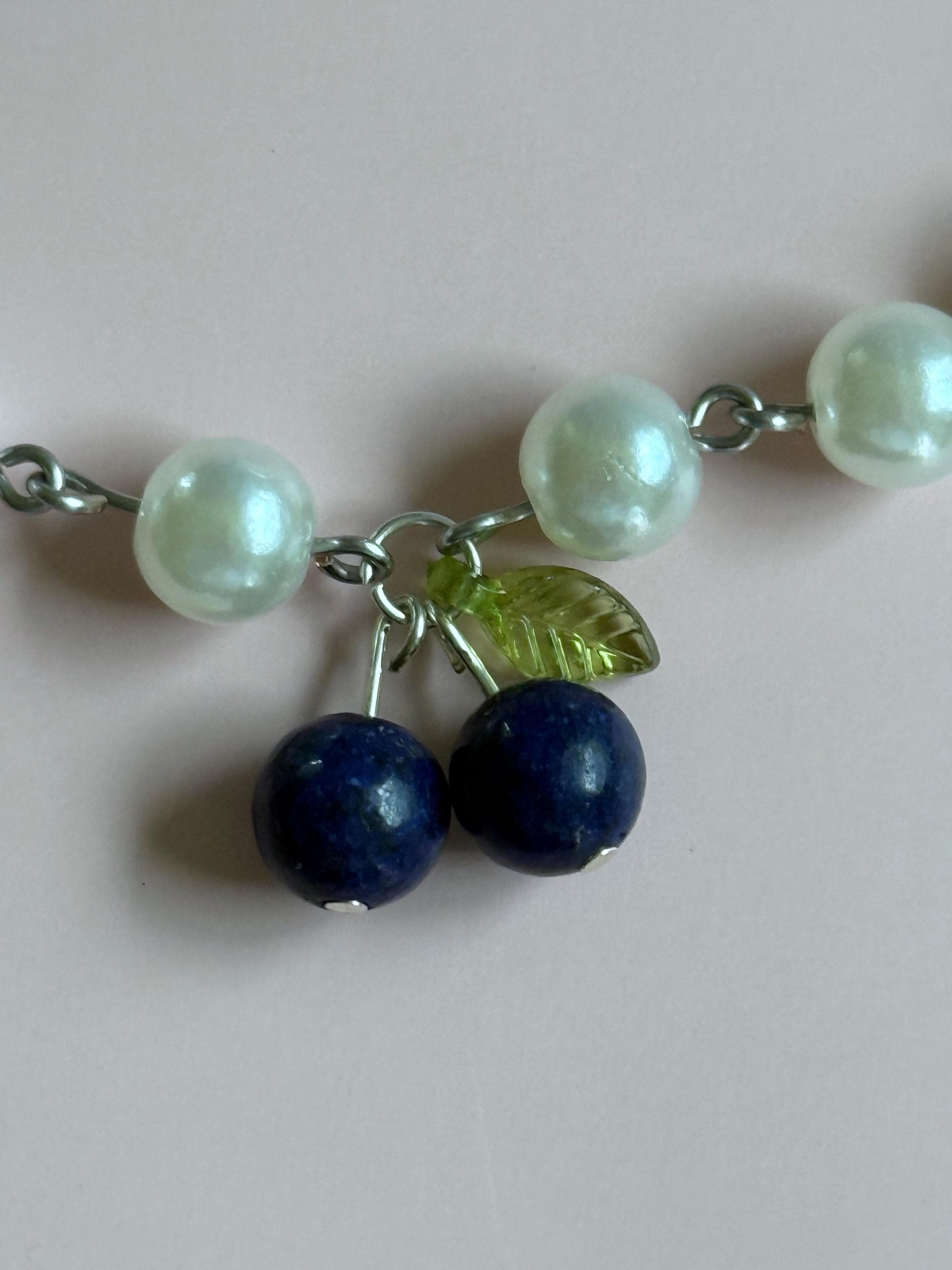 Handmade Blueberry Jewelry Set: Pearl Necklace & Earrings