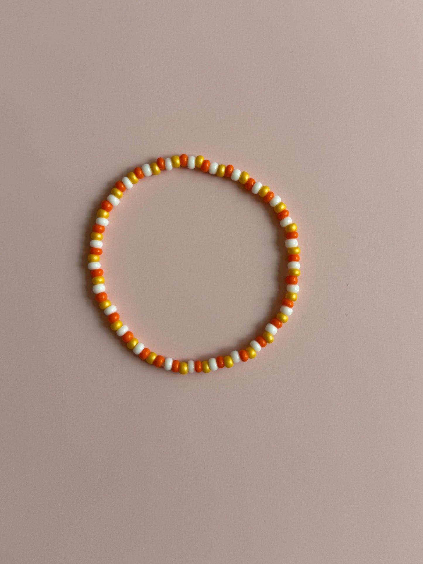 Candy Corn Halloween Stretchy Bracelet | Seed Bead Beacelet | Orange, Yellow, and White Bracelet