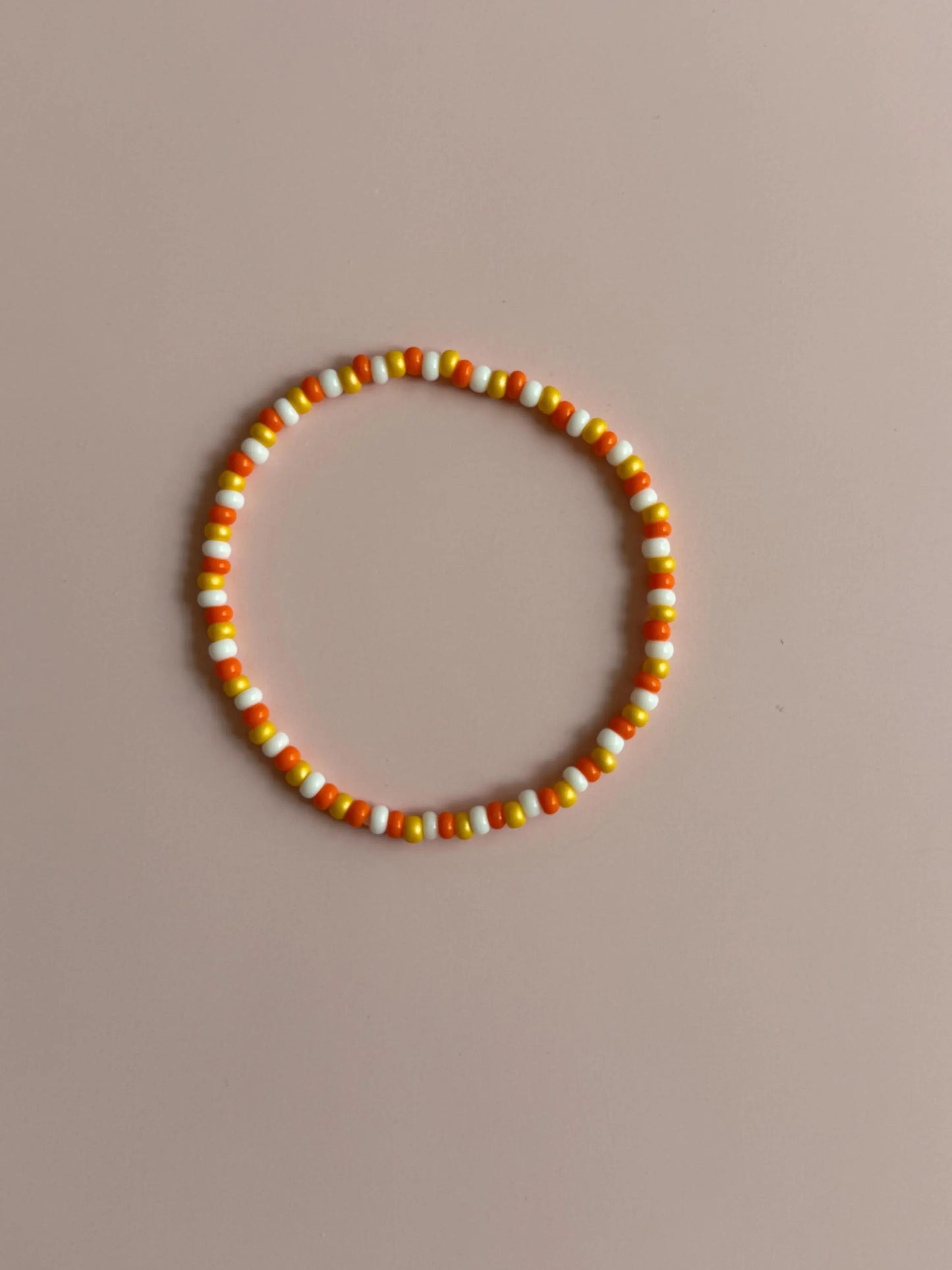 Candy Corn Halloween Stretchy Bracelet | Seed Bead Beacelet | Orange, Yellow, and White Bracelet