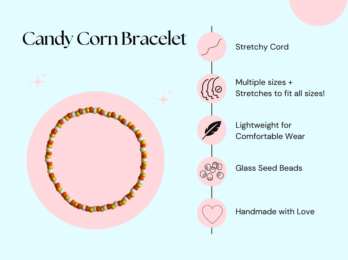 Candy Corn Halloween Stretchy Bracelet | Seed Bead Beacelet | Orange, Yellow, and White Bracelet
