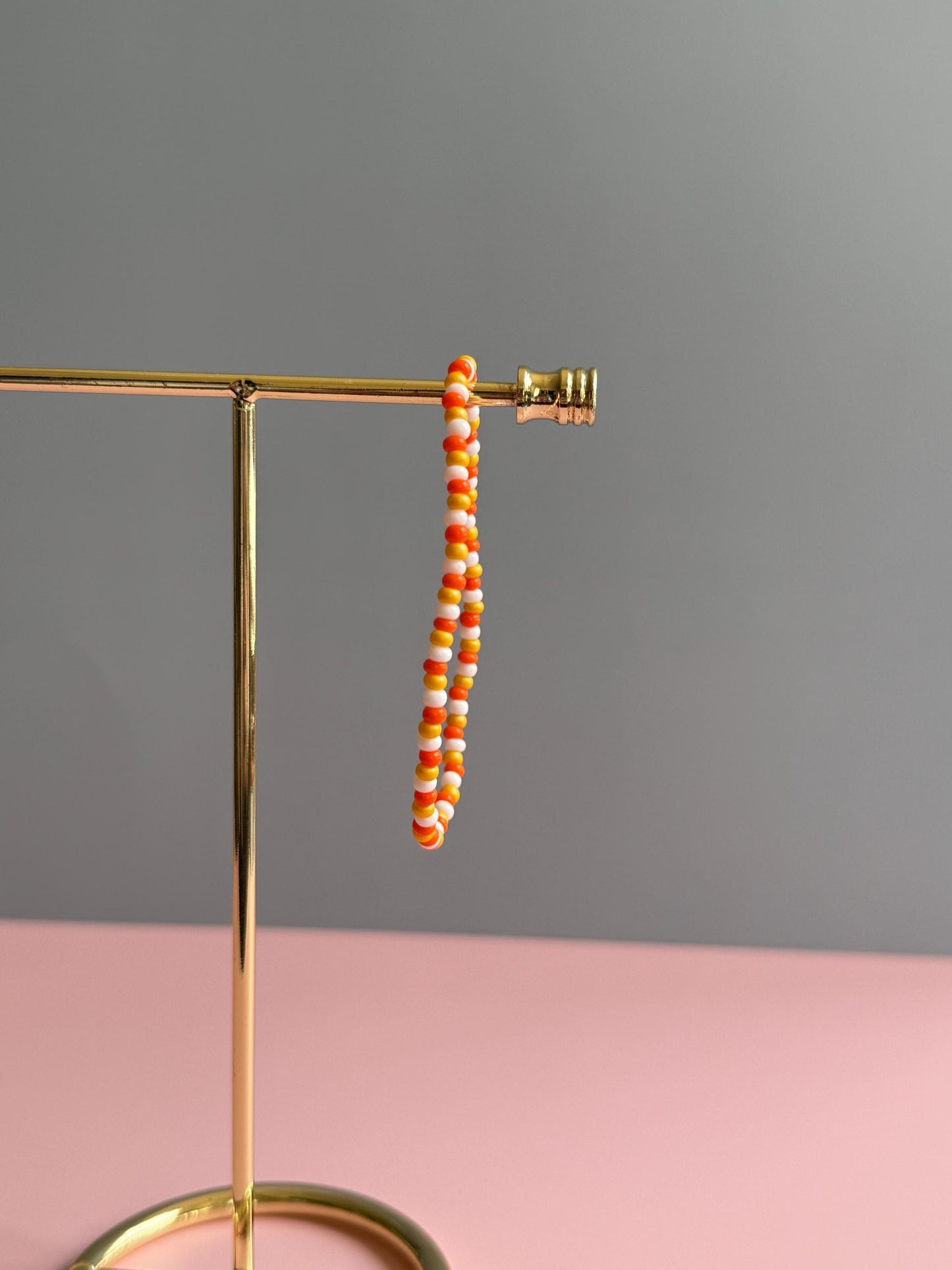 Candy Corn Halloween Stretchy Bracelet | Seed Bead Beacelet | Orange, Yellow, and White Bracelet