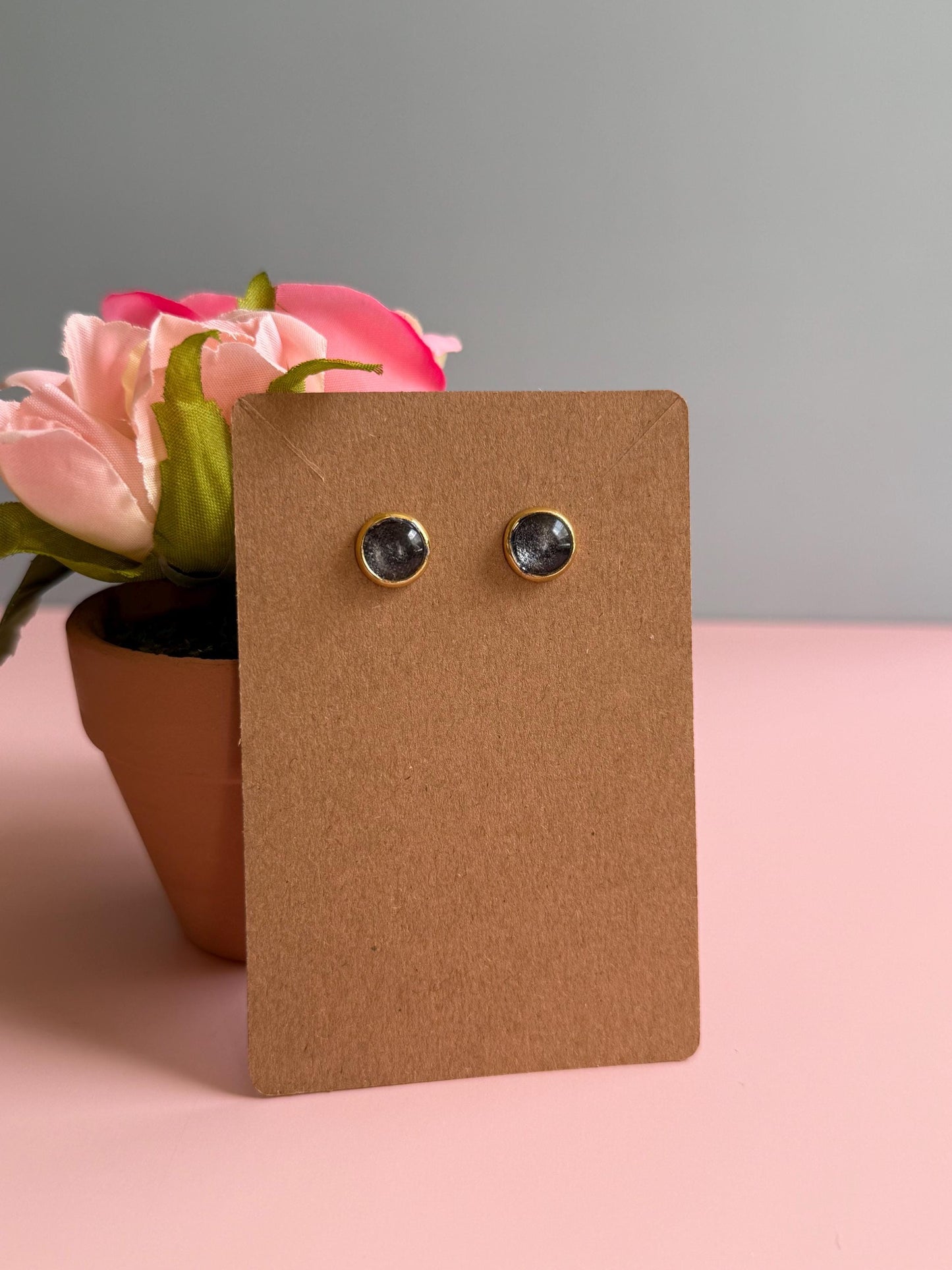 Black Cabochon Fabric Studs | Glass Cabochon Earrings | Halloween Earrings