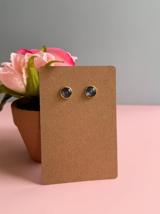 Black Cabochon Fabric Studs | Glass Cabochon Earrings | Halloween Earrings