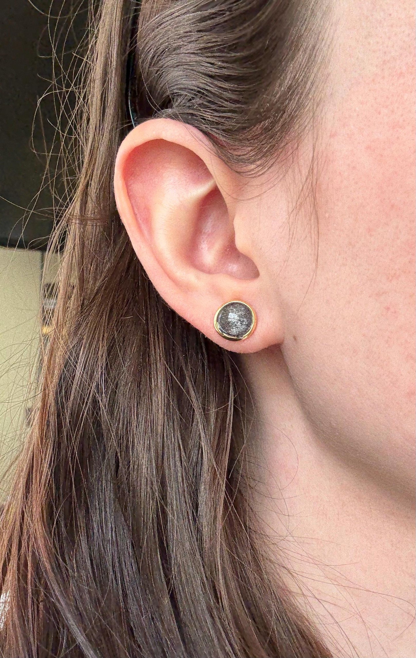 Black Cabochon Fabric Studs | Glass Cabochon Earrings | Halloween Earrings