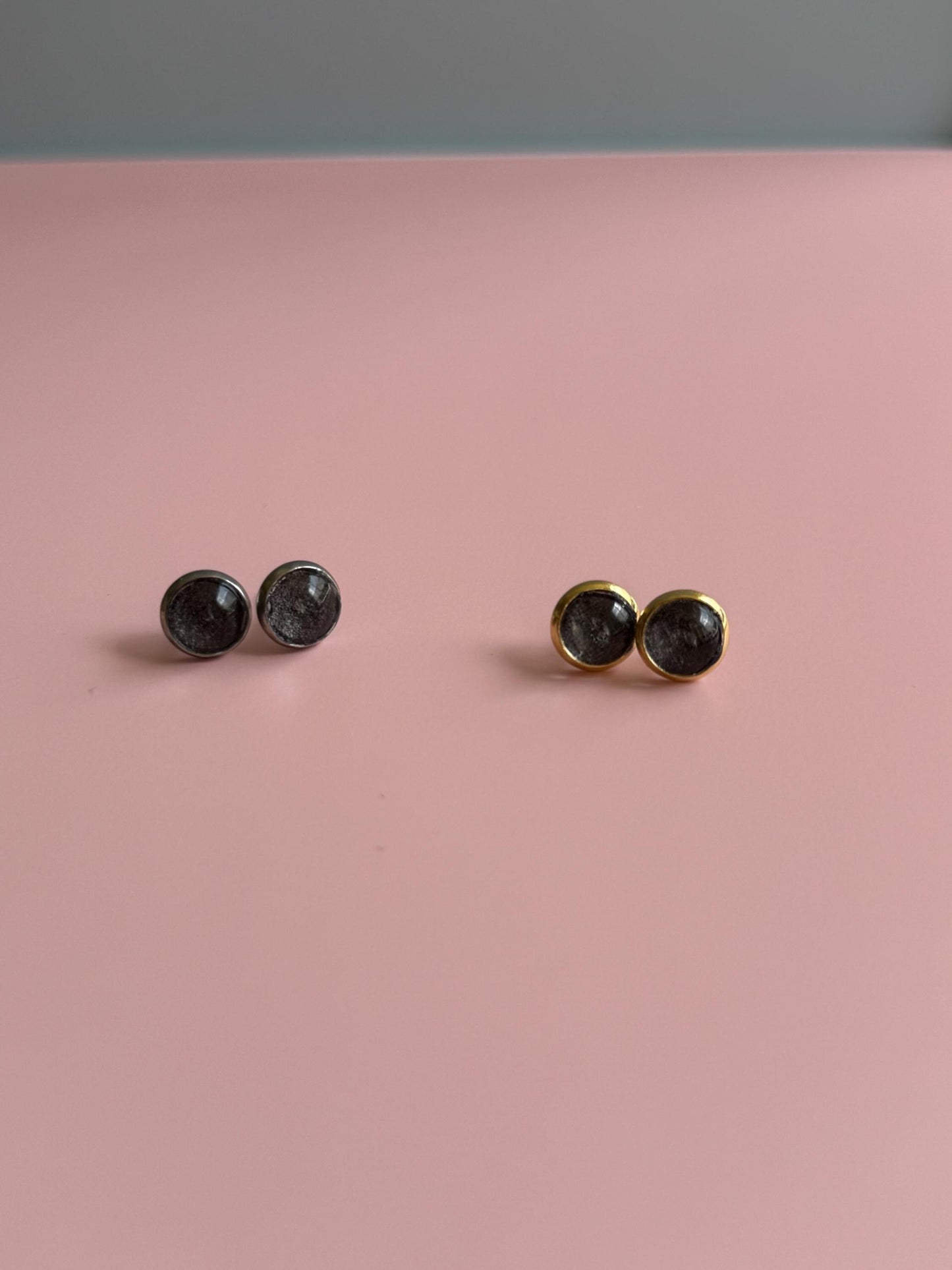 Black Cabochon Fabric Studs | Glass Cabochon Earrings | Halloween Earrings