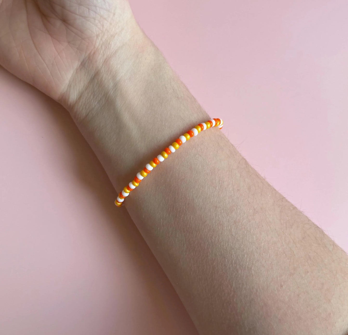 Candy Corn Halloween Stretchy Bracelet | Seed Bead Beacelet | Orange, Yellow, and White Bracelet