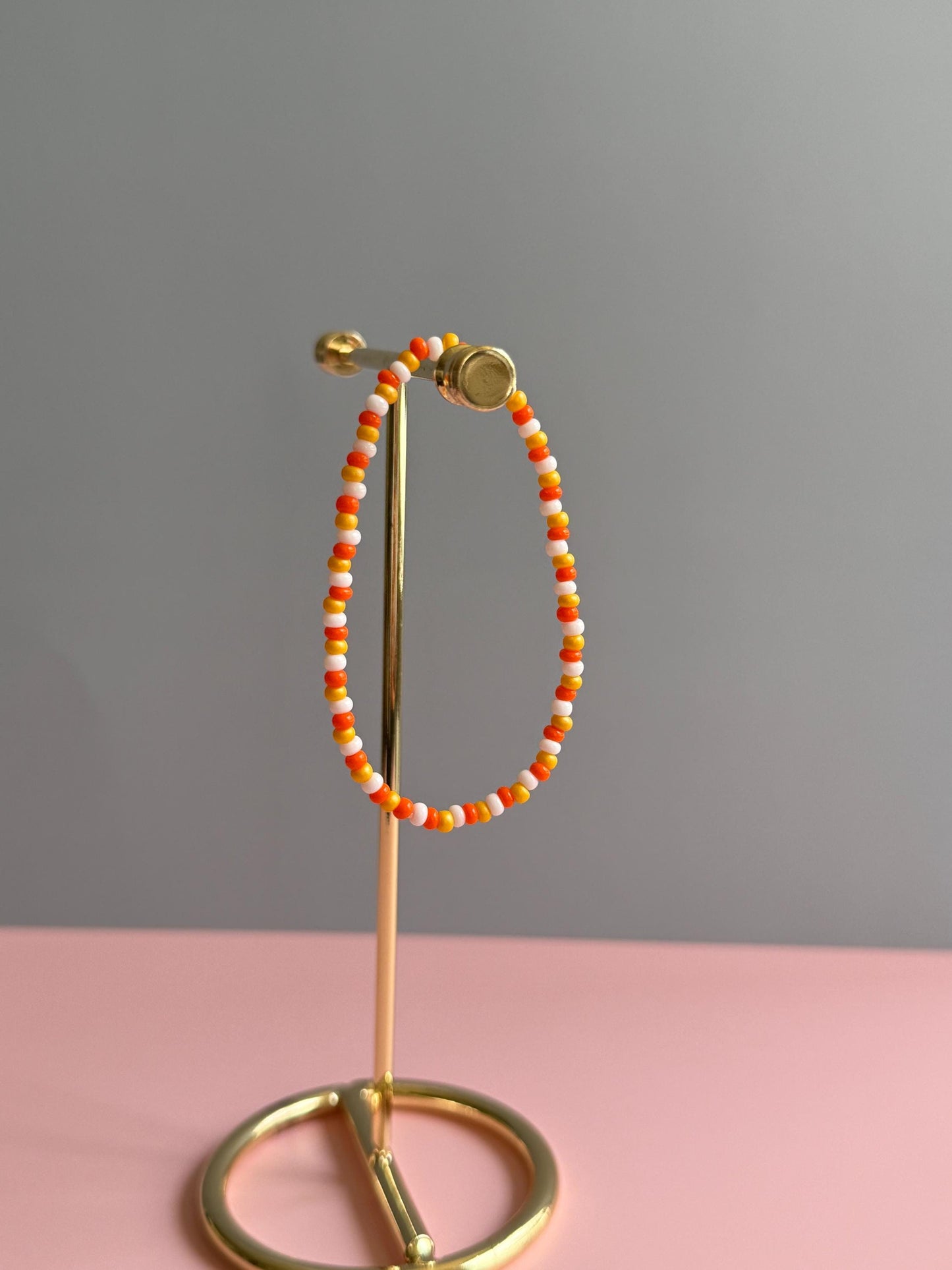 Candy Corn Halloween Stretchy Bracelet | Seed Bead Beacelet | Orange, Yellow, and White Bracelet