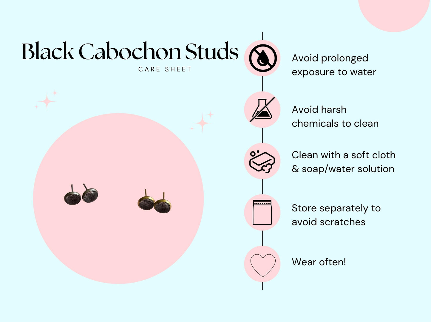 Black Cabochon Fabric Studs | Glass Cabochon Earrings | Halloween Earrings