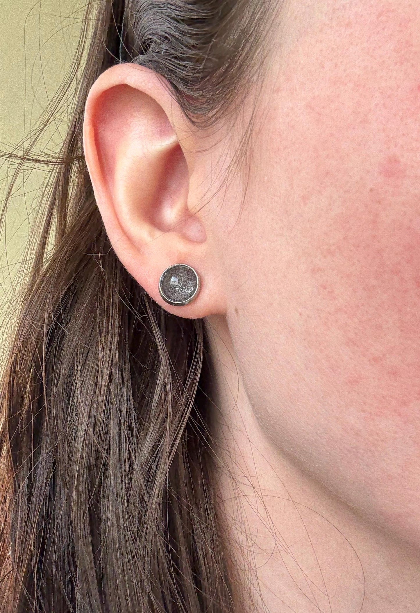 Black Cabochon Fabric Studs | Glass Cabochon Earrings | Halloween Earrings