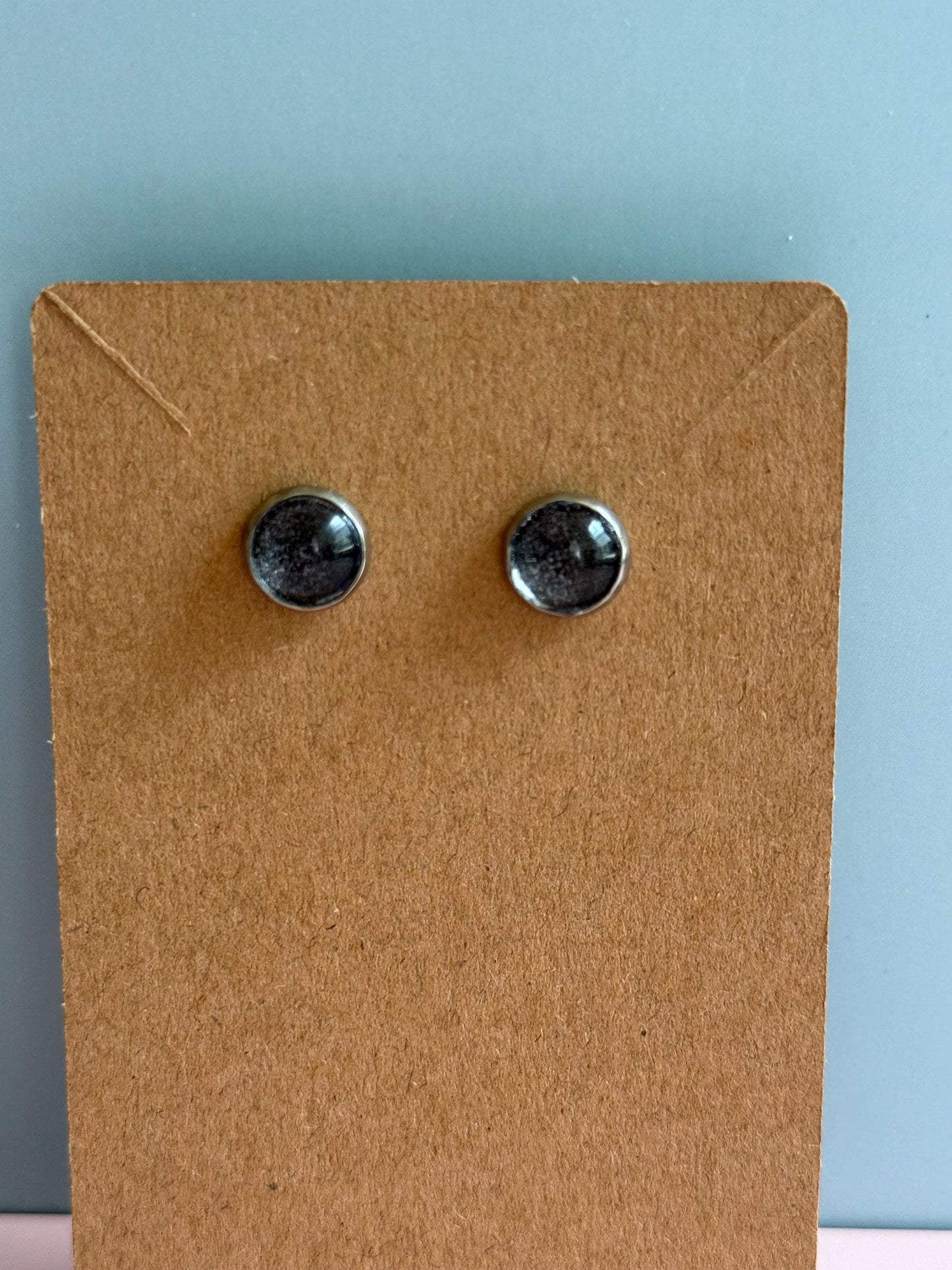 Black Cabochon Fabric Studs | Glass Cabochon Earrings | Halloween Earrings