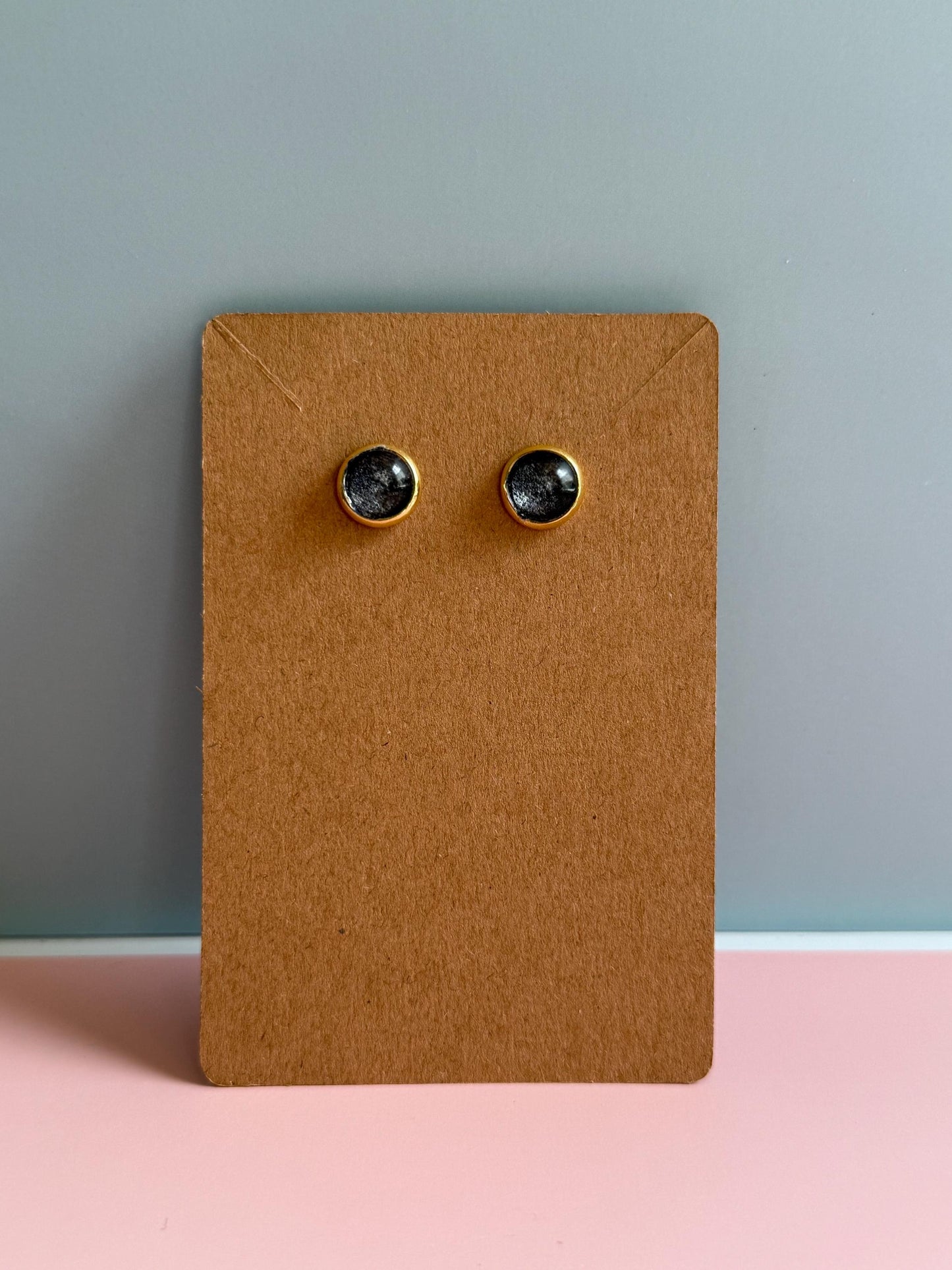 Black Cabochon Fabric Studs | Glass Cabochon Earrings | Halloween Earrings