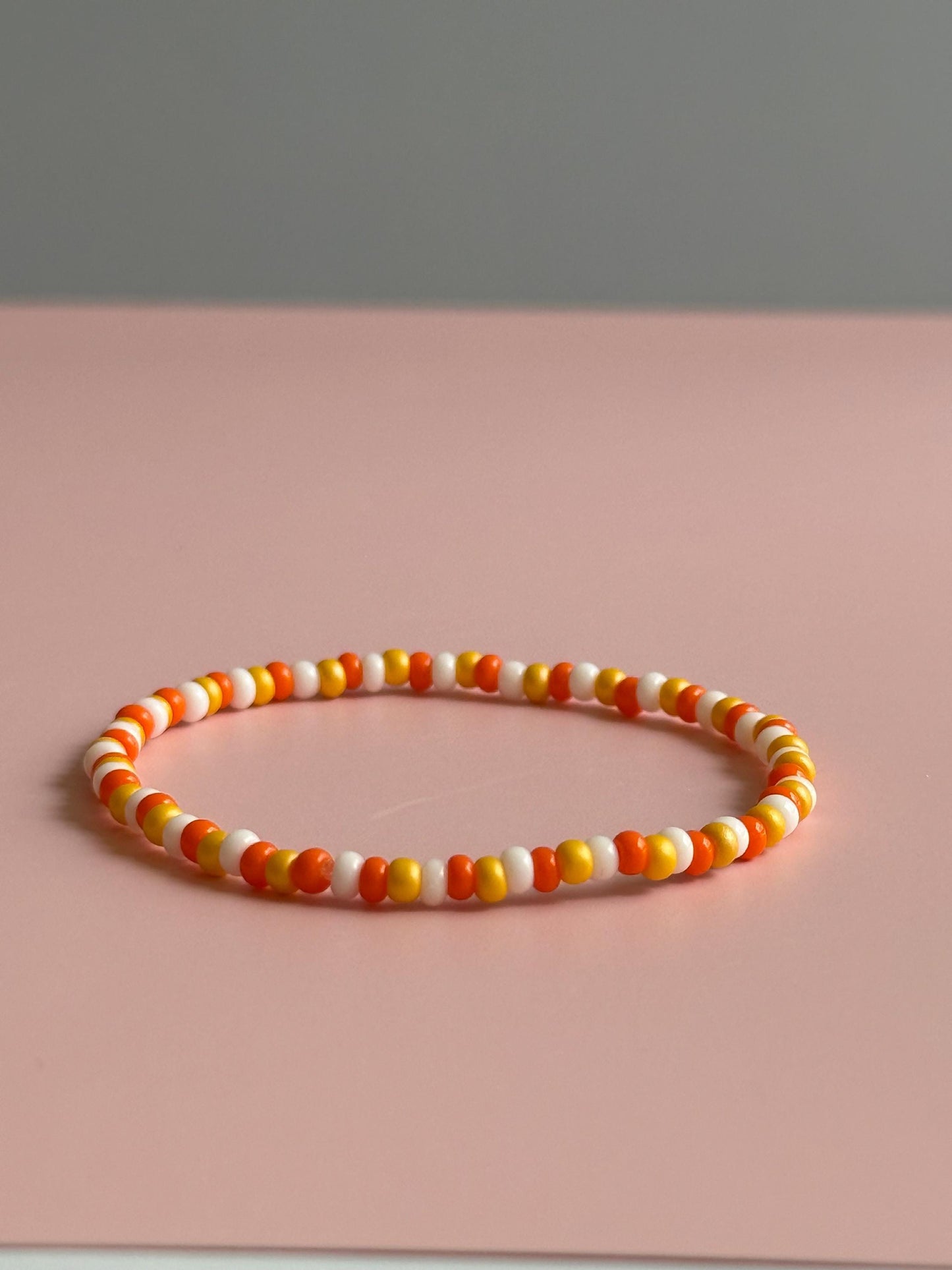 Candy Corn Halloween Stretchy Bracelet | Seed Bead Beacelet | Orange, Yellow, and White Bracelet