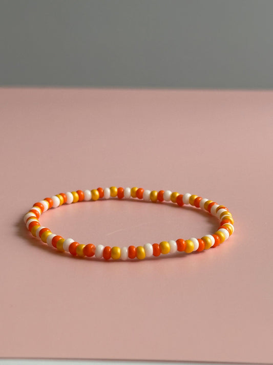 Candy Corn Halloween Stretchy Bracelet | Seed Bead Beacelet | Orange, Yellow, and White Bracelet
