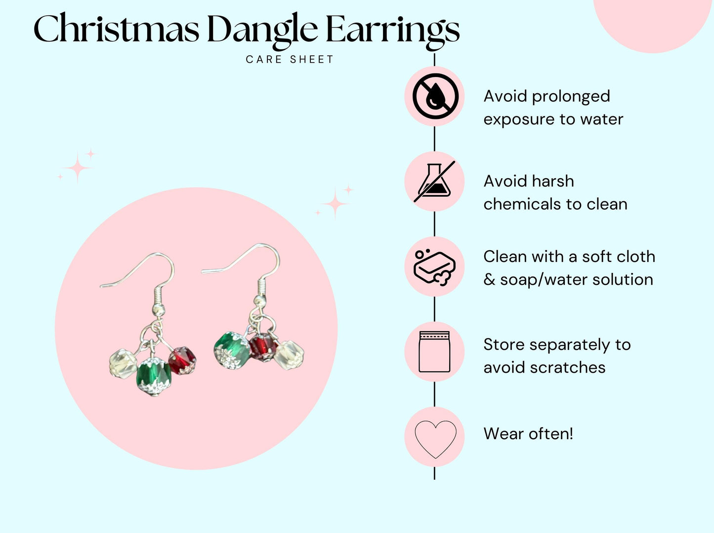 Czech Glass Christmas Dangle Earrings: Red, White & Green