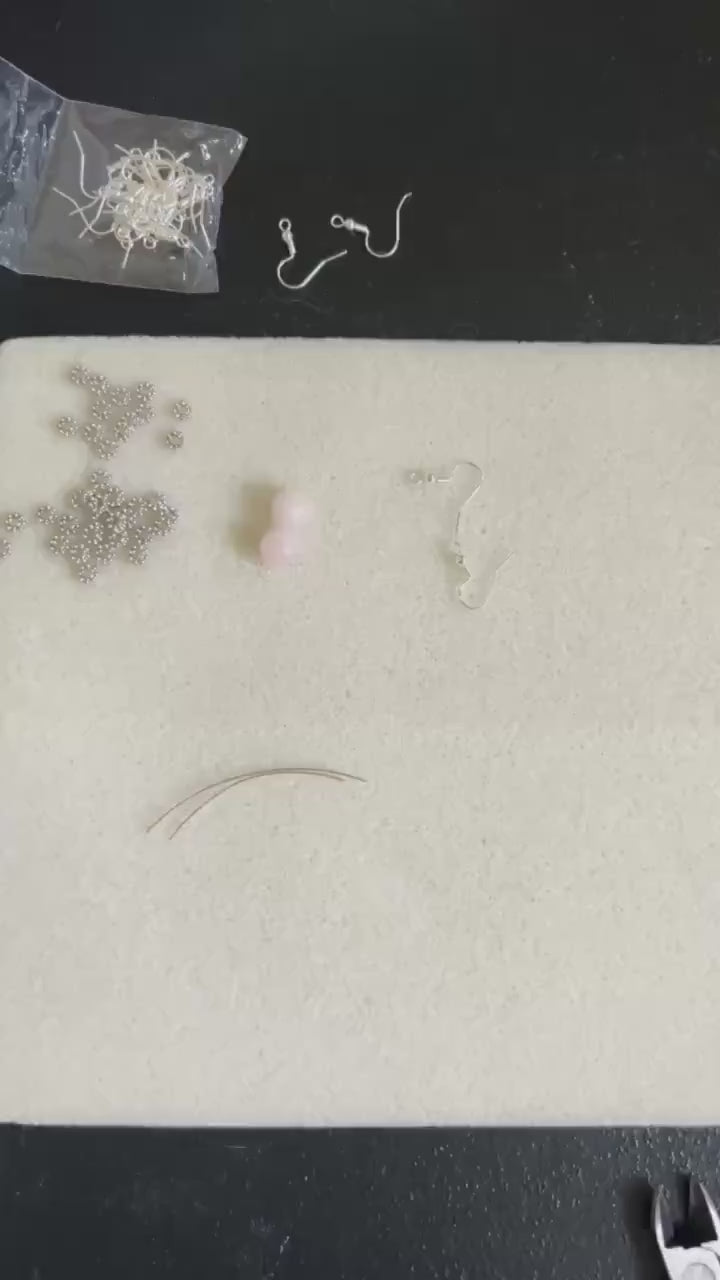 Handmade Rose Quartz Dangle Earrings: Beaded Minimalist Jewelry