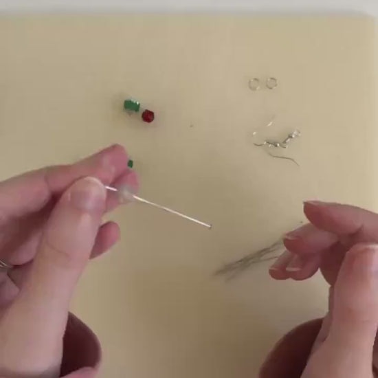 Czech Glass Christmas Dangle Earrings: Red, White & Green