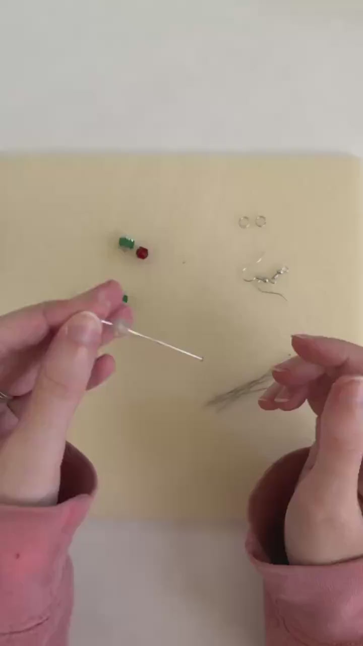 Czech Glass Christmas Dangle Earrings: Red, White & Green